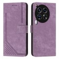 For Tecno Camon 30 Premier Skin Feel Stripe Pattern Leather Phone Case with Long Lanyard(Purple)