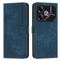 For Tecno Pova 6 Skin Feel Stripe Pattern Leather Phone Case with Long Lanyard(Blue)