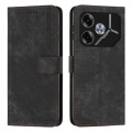 For Tecno Pova 6 Skin Feel Stripe Pattern Leather Phone Case with Long Lanyard(Black)