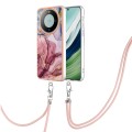 For Huawei Mate 60 Electroplating Marble Dual-side IMD Phone Case with Lanyard(Rose Red 014)