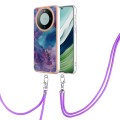 For Huawei Mate 60 Electroplating Marble Dual-side IMD Phone Case with Lanyard(Purple 016)