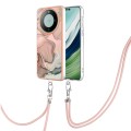 For Huawei Mate 60 Pro Electroplating Marble Dual-side IMD Phone Case with Lanyard(Rose Gold 015)