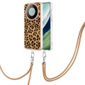 For Huawei Mate 60 Electroplating Dual-side IMD Phone Case with Lanyard(Leopard Print)
