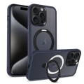 For iPhone 15 Pro Max MagSafe Holder Skin-feel PC Hybrid TPU Phone Case(Dark Blue)
