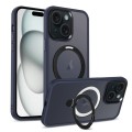 For iPhone 15 MagSafe Holder Skin-feel PC Hybrid TPU Phone Case(Dark Blue)