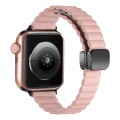 For Apple Watch SE 40mm Water Ripple Magnetic Folding Buckle Watch Band, Style: Thin Version(Pink)