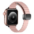 For Apple Watch SE 44mm Water Ripple Magnetic Folding Buckle Watch Band, Style: Thin Version(Pink)
