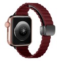 For Apple Watch 38mm Water Ripple Magnetic Folding Buckle Watch Band, Style: Thin Version(Wine Red)