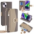 For iPhone 14 Plus Crossbody Litchi Texture Leather Phone Case(Grey)