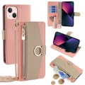 For iPhone 13 Crossbody Litchi Texture Leather Phone Case(Pink)