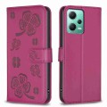 For Xiaomi Redmi Note 12 5G Global Four-leaf Embossed Leather Phone Case(Rose Red)