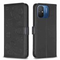 For Xiaomi Poco C55 / Redmi 12C Four-leaf Embossed Leather Phone Case(Black)