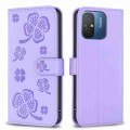 For Xiaomi Poco C55 / Redmi 12C Four-leaf Embossed Leather Phone Case(Purple)