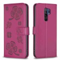 For Xiaomi Redmi 9 Four-leaf Embossed Leather Phone Case(Rose Red)