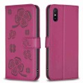 For Xiaomi Redmi 9A Four-leaf Embossed Leather Phone Case(Rose Red)