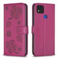 For Xiaomi Redmi 9C / 10A Four-leaf Embossed Leather Phone Case(Rose Red)