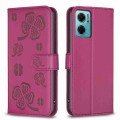 For Xiaomi Redmi 10 5G / Note 11E Four-leaf Embossed Leather Phone Case(Rose Red)