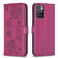For Xiaomi Redmi 10 / Note 11 4G Four-leaf Embossed Leather Phone Case(Rose Red)