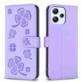 For Xiaomi Redmi 12 4G Four-leaf Embossed Leather Phone Case(Purple)