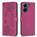 For Xiaomi Redmi 13C Four-leaf Embossed Leather Phone Case(Rose Red)
