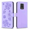 For Xiaomi Redmi Note 9 Pro Max Four-leaf Embossed Leather Phone Case(Purple)