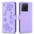 For Xiaomi 13T Four-leaf Embossed Leather Phone Case(Purple)