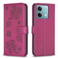 For Xiaomi Redmi Note 13 4G Global Four-leaf Embossed Leather Phone Case(Rose Red)