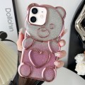For iPhone 11 Bear Shape Electroplated TPU Phone Case with Gradient Glitter Paper(Pink)