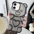 For iPhone 12 Bear Shape Electroplated TPU Phone Case with Gradient Glitter Paper(Black)