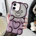 For iPhone 12 Bear Shape Electroplated TPU Phone Case with Gradient Glitter Paper(Purple)