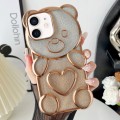 For iPhone 12 Bear Shape Electroplated TPU Phone Case with Gradient Glitter Paper(Gold)