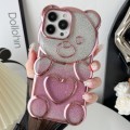 For iPhone 12 Pro Max Bear Shape Electroplated TPU Phone Case with Gradient Glitter Paper(Pink)