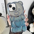 For iPhone 13 Bear Shape Electroplated TPU Phone Case with Gradient Glitter Paper(Blue)