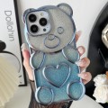 For iPhone 13 Pro Bear Shape Electroplated TPU Phone Case with Gradient Glitter Paper(Blue)