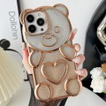 For iPhone 13 Pro Bear Shape Electroplated TPU Phone Case with Gradient Glitter Paper(Gold)