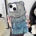 For iPhone 14 Bear Shape Electroplated TPU Phone Case with Gradient Glitter Paper(Blue)