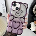 For iPhone 14 Bear Shape Electroplated TPU Phone Case with Gradient Glitter Paper(Purple)