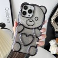 For iPhone 14 Pro Bear Shape Electroplated TPU Phone Case with Gradient Glitter Paper(Black)