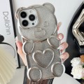 For iPhone 14 Pro Bear Shape Electroplated TPU Phone Case with Gradient Glitter Paper(Silver)