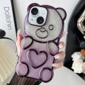 For iPhone 15 Bear Shape Electroplated TPU Phone Case with Gradient Glitter Paper(Purple)