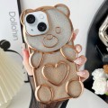 For iPhone 15 Bear Shape Electroplated TPU Phone Case with Gradient Glitter Paper(Gold)