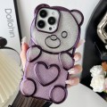 For iPhone 15 Pro Max Bear Shape Electroplated TPU Phone Case with Gradient Glitter Paper(Purple)