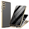 For Samsung Galaxy S24 5G Privacy Full Cover Magnetic Metal Tempered Glass Phone Case(Gold)