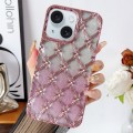 For iPhone 15 Star Flower Electroplated TPU Phone Case with Gradient Glitter Paper(Pink)