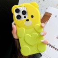 For iPhone 15 Pro Max Bear Shape Oil-sprayed Gradient TPU Phone Case(Yellow Green)