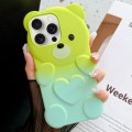 For iPhone 15 Pro Max Bear Shape Oil-sprayed Gradient TPU Phone Case(Green Cyan-blue)