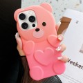 For iPhone 15 Pro Bear Shape Oil-sprayed Gradient TPU Phone Case(Pink Rose Red)