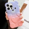 For iPhone 15 Pro Bear Shape Oil-sprayed Gradient TPU Phone Case(Purple Pink)