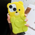 For iPhone 15 Bear Shape Oil-sprayed Gradient TPU Phone Case(Yellow Green)