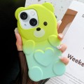 For iPhone 15 Bear Shape Oil-sprayed Gradient TPU Phone Case(Green Cyan-blue)